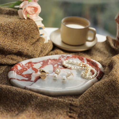 Natural Marble Cloud Shape Jewelry Tray, Key Tray for Entryway Table, Jewelry Dish Trinket Tray for Home Décor, Ring Holder for Women Gift, DAEBFC - color: China Red