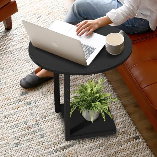 Hosfais Small Side Table End Table, C-Shaped Wood Coffee Table TV Tray for Eating Couch Tables for Small Space, Living Room, Bedroom, Couch (Black 2 Pack) - color: Black, size: Oval 2 Pcs