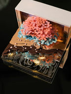 3D Creative Time Piece Calendar 2026 Desk Weekly Calendar Decoration with LED Light and Acrylic Case, Paper Sculpture Non-stick Notes, Paper Carving Art Craft Chirstmas Gift (Tree House) - color: blossom treehouse with LED lighting