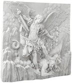 Design Toscano Michael the Archangel Slaying Demon Indoor/Outdoor Wall Frieze Sculpture, 22 inches wide, Cast Stone Resin, Antique Stone Finish