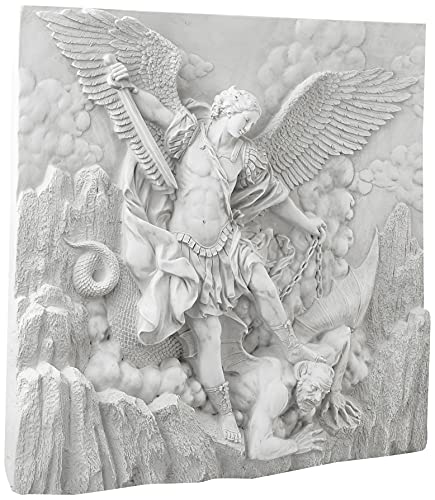 Design Toscano Michael the Archangel Slaying Demon Indoor/Outdoor Wall Frieze Sculpture, 22 inches wide, Cast Stone Resin, Antique Stone Finish