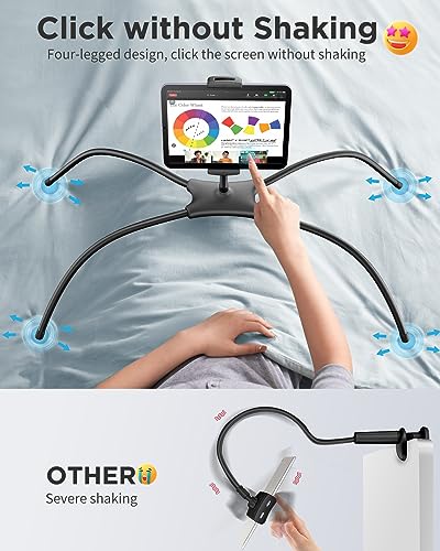 SAIJI iPad Stand, Adjustable Ergonomic Tablet Holder for Bed, Kindle Stand for Reading in Bed Fit for Tablet, Phone, Kindle, Portable Monitor, Switch and More 4.7"-17.3" Devices (Black) - color: Black