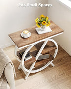 LITTLE TREE End Table, Narrow Side Table with 4-Tier Large Storage Space, Modern Bedside Table for Living Room, Home Office, Bedroom, Brown and White - color: Brown and White