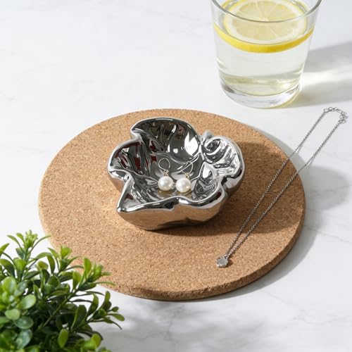 Jewelry Tray, Ceramic Leaves Jewelry Dish, Ring Holder Dish, Small Trinket Tray, Washable Key Bowl (1, Silvery) - color: Silvery