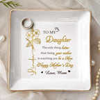 Personalized Birth Month Flower Jewelry Dish, To My Daughter Trinket Tray, Mothers Day Birthday Gifts for Daughter, Custom Floral Name Ring Dish For Wedding, Ring Holder - color: To My Daughter
