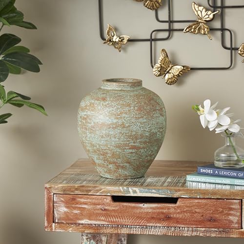 Deco 79 Ceramic Decorative Vase Antique Style Textured Patina Centerpiece Vase, Flower Vase for Home Decoration 11" x 11" x 12", Brown - color: Brown, size: 11" x 11" x 12"