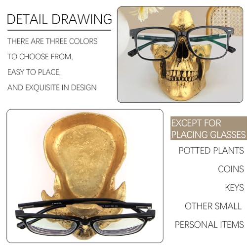 Mrlikale Skull Glasses Stand Holder, Creative Eyeglasses Holder, Sunglasses Spectacle Display Rack, Key Holder Resin Sculptures for Entryway, Home, Office, Desk, Nightstand (Gold) - color: Gold