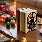 Peacoblue Metal Bookends for Shelves, Modern Decorative Heavy Duty Study Book Ends Stoppers for Office, Desk, Shelf, Room 5.3"x4.3"x7.9" Cast Iron Simple Tall Bookends 1 Pair (Christmas Tree) - style: Christmas Tree