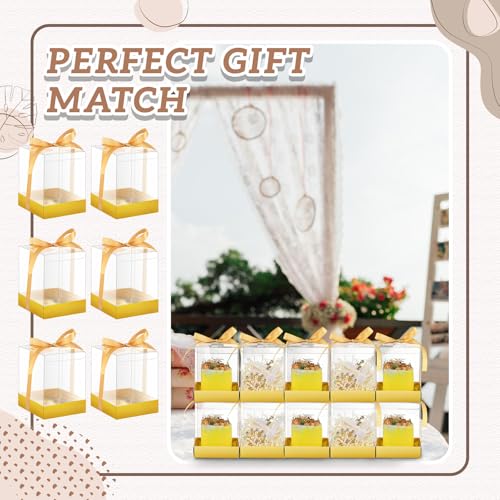 Cunno 36 Set 3.5 x 3.5 x 4.3 in Candle Gift Package Valentine's Transparent Box 4-18 oz Handmade Tealight Candle Holder Paper Bottom Ribbon for Wedding Baby Shower Party Mug(Gold) - color: Gold