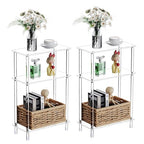 Clear Acrylic Narrow Side Table Set of 2 for Small Spaces, 15.75" L x 7.87" W x 24.6" H, 3 Tier Rectangle Slim End Table Nightstand, Small Bedside Table for Bedroom, Bathroom, Living Room - size: 3 Tier 2-Pack