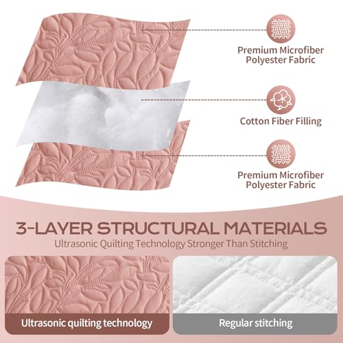 JYHOPE Grass Twin Quilt Set 68x90 Lightweight Microfabric Bedspread, 3-Piece Quilt Bedding with Pillow Shams, Summer Cooling Quilts, Ribbon Wrapped Gift - color: Leaf Pattern-grass, size: Twin(68x90)
