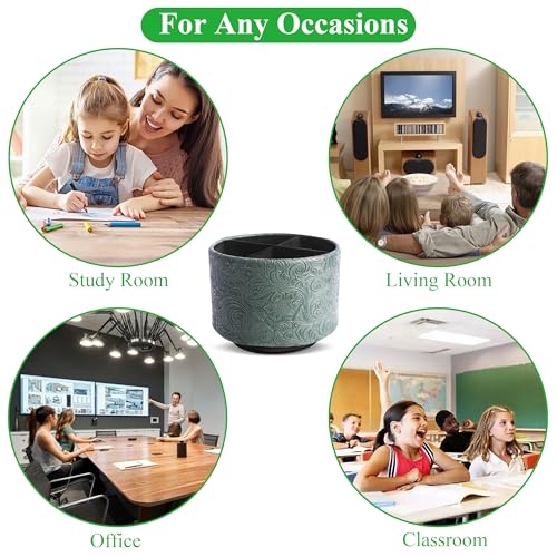 lizimandu Round Leather Art Supply Organizer,Remote Control Holder,360 Degree Spinning,Multi-Functional Pencil Holder,4 Compartments Desktop Stationary Organizer(1-Carved Cooper Green) - color: 1-Carved Cooper Green