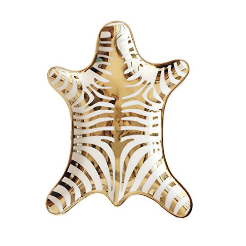 Zebra Stripe Jewelry Tray Ceramic Dishes Plate Gilded 5.9", Gold - color: Gold