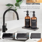 Kitchen Soap Dispenser Set with Instant Dry Tray & Sponge Holder,16 Oz Hand and Dish Soap Amber Glass Dispenser Set,Stainless Steel Pump,Waterproof Labels,Luxury Soap Bottle for Bathroom - color: Amber Bottle+black Pump