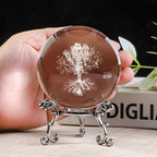 6cm Engraved Decor Sphere with Silver Metal Stand - Life Tree Tabletop Ornament