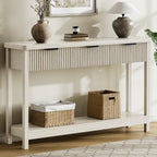 Lulive 51" Fluted Console Table for Entryway, Wooden Entryway Table with 3 Wooden Drawers, Farmhouse Behind Sofa Table for Living Room, Hallway, Couch, Foyer - color: Grey White