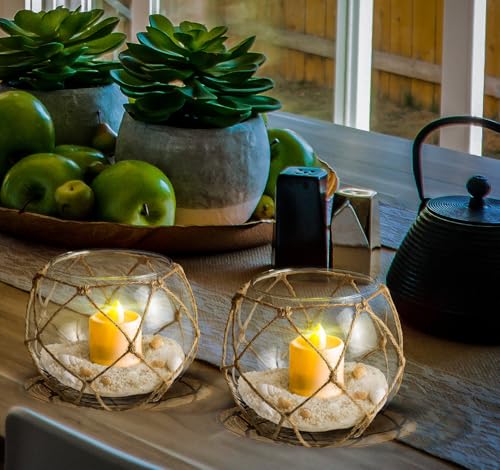 SAILINGSTORY Glass Fishing Float Tealight Candle Holder Nautical Coastal Beach Decor Clear Set of 2 Pack - color: Clear
