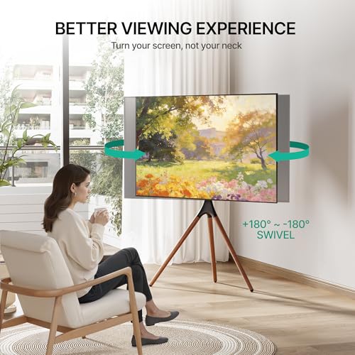 Artistic Easel TV Stand for 43-65 Inch TVs, 180° Swivel Tripod TV Stand up to 88 lbs, Floor TV Mount with Cable Management for Bedroom, Living Room and Corner, Max VESA 600x400mm, Black Walnut