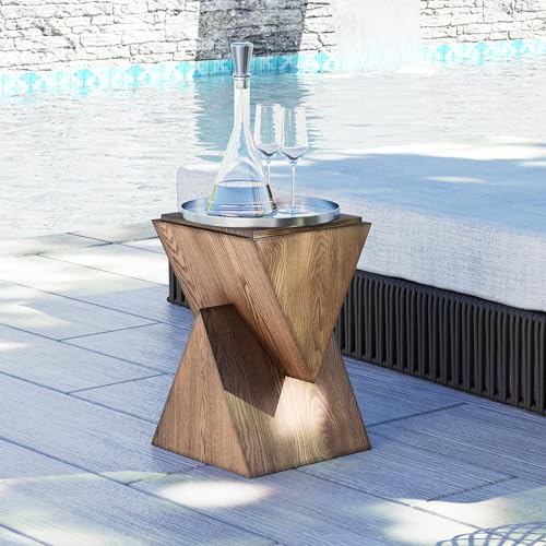 COZAYH Modern Geometric Wood Grain End Table with Structural Design, Farmhouse Side Table with Sculptural Pedestal Base for Living Room, Bedroom, Office, Fully Assembled, Natural