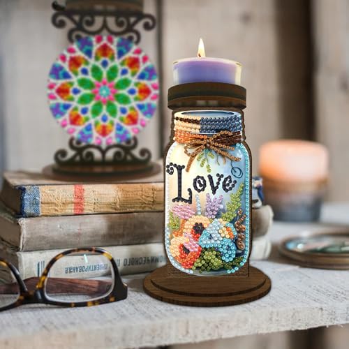 ARTopet DIY Diamond Art Painting Candlestick Holders Wooden Desk Candle Holder Ornament Double Sided Diamond Tabletop Ornaments for Home Decor-Love - color: Love