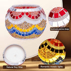 Rancco Handmade Mosaic Glass Tealight Candle Holder Set - 4 Pack with 10.5 oz Long-Lasting Soy Wax Scented Candles - Perfect Aromatherapy Gifts for Women, Moms, Birthdays, Spa Days, and Christmas - color: CC Multi-color