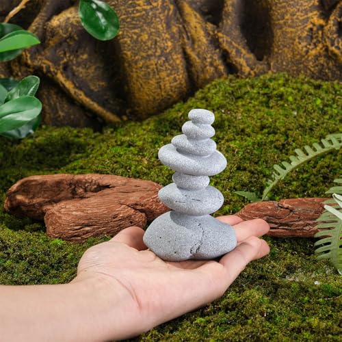 Mini Stacking Rock Stone Decor Stacked Stone Sculptures Zen Cairn Statue Realistic Ornament for Garden, Fish Tank Home Office