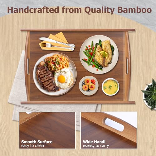 Wood Serving Tray, Wooden Tray with Handles, 20.47 inch Square Decorative Serving Trays Platters for Home, Party, Coffee Table,Dining Table & Countertop - size: 20.5" x 13.4" x 1.2"