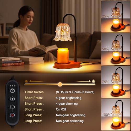 Candle Warmer Lamp Adjustable Timer Electric－Amber Flower Shaped Melting Wax Lamp - color: Black Stem Amber