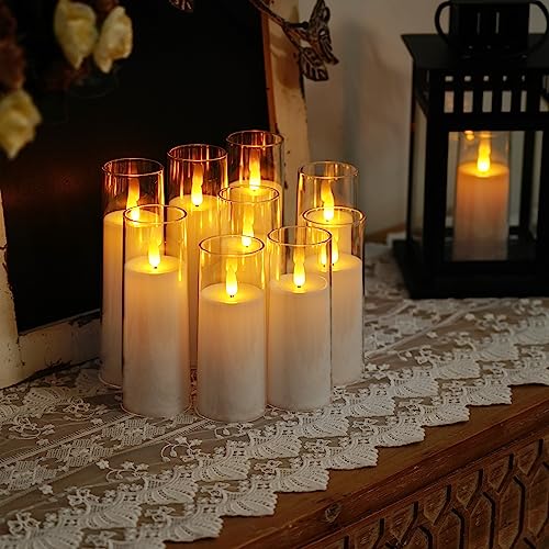 Homemory Pure White Acrylic Flameless Candles, LED Candles, Battery Operated Candles with Remote Control and Timer, Fake Electric Candle, Wedding, Home Decor, Set of 9 - color: Pure White