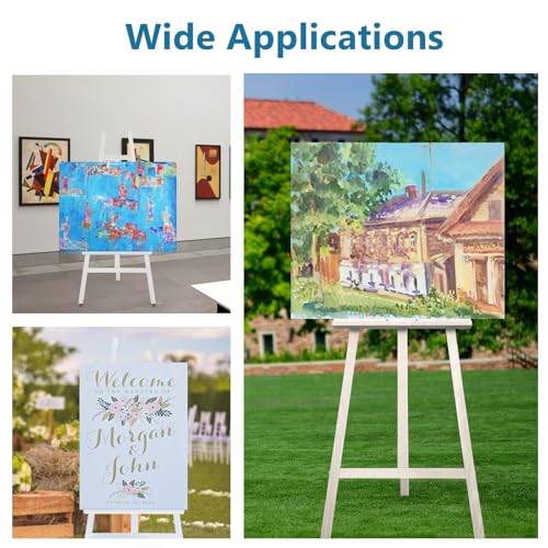 A - Frame Wooden Display Easel - Adjustable Lyre Beechwood Studio Easel Stand Holding Canvas Up to 90", Inclinable Artist Floor Painting Easel for Artwork Painting, White - color: White