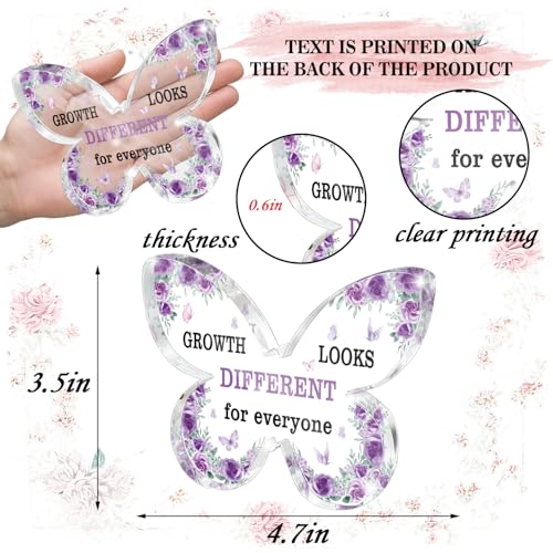 Growth Looks Different Butterfly Acrylic Sign - Purple Butterfly Decor, Unique Journey Reminder for Desk/Therapy Office, Self-Acceptance Gift for Women 4.7 * 3.2 Inch - color: Purple 45
