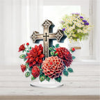 5D Tabletop Diamond Art Kit Cross Flower, Stand Up Special Shaped Crystal Diamond Art Desktop Kits for Adults, DIY Diamond Art Painting Kits Craft Gift (Red) - color: Cross Red Flower