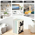 Peacoblue Metal Bookends for Shelves, Modern Decorative Heavy Duty Study Book Ends Stoppers for Office, Desk, Shelf, Room 5.3"x4.3"x7.9" Cast Iron Simple Tall Bookends 1 Pair (Siamese Cat) - style: Siamese Cat