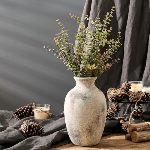 Large Ceramic Rustic Flower Vase, 10.43 Inch Tall Vintage Pottery Home Decor, Antique Farmhouse Terracotta Vase for Living Room, Table, Shelf, Mantel Decoration, Farmhouse - Natural Brown - color: Natural Brown- 10.43"