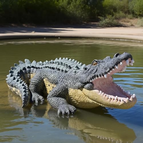 Teaeeno Garden Alligator Outdoor Decor, Crocodile Sculpture for Stuff Pond Decor, Florida Alligator Sculpture for Yard Art, Realistic Wild Animal, Reptile Figure, Florida Alligator, Perfect for Man - color: Green