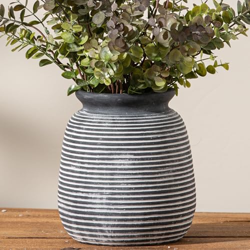 Ceramic Rustic Vase,7.48" Flowers Pottery Vases Home Decor Round Wide-Mouth Farmhouse Decorative Vase for Flowers Pampas for Table Living Room Entryway Mantel Shelf Kitchen Bathroom Bedroom - color: 7.5“ H - Black