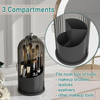 GAXmi Makeup Brush Holder with Lid Cosmetic Tools Organizer 360 Rotating Waterproof Dustproof Beauty Brushes Storage for Vanity, Black-Grey - color: Black-Grey