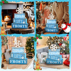 Yuntau 4 Pcs Winter Wooden Tabletop Decor Christmas Snowflake Tiered Tray Decor Rustic Wood Block Sign Gift Winter Centerpiece for Shelf Office Farmhouse Table Frozen Birthday Party Decoration - style: Snowflake