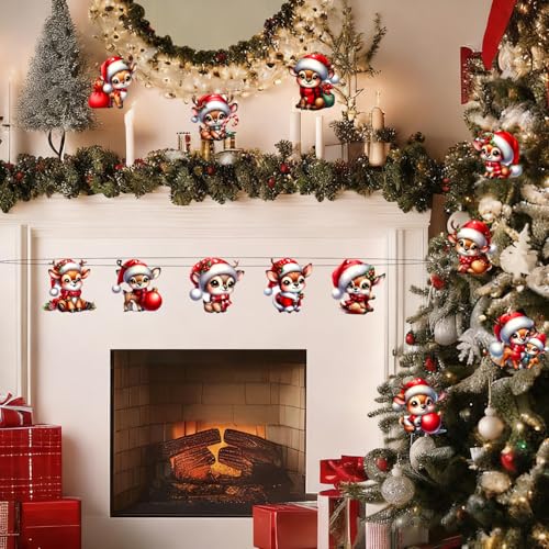 12 Pcs Cute Christmas Deer Hanging Ornaments Adorable Reindeer Figurines with Santa Hats & Festive Elements Acrylic Hanging Decor for Xmas Tree Christmas Holiday Party Home Decor Accessories - color: Style 5