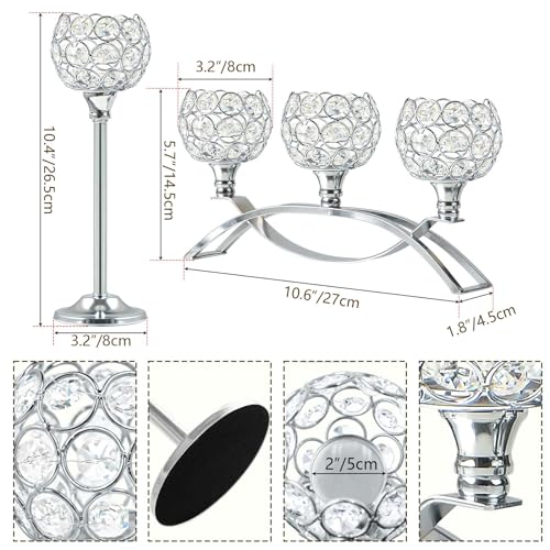 Crystal Tealight Candle Holder Centerpiece Home Decorative Candlestick Holder Elegant Table Centerpiece Home Decor Wedding Party Anniversary (Silver, Set of 3) - color: Silver, size: 3 Pieces