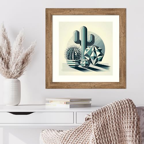 Amanti Art Framed Wall Art Print 24x24 Succulents in Angled Vases by David Galan, Abstract Wall Art, Modern Contemporary Decor, Medium Poster Painting Artwork for Living Room, Bedroom, Bathroom, - color: Owl Brown Narrow, size: 24"L x 24"W
