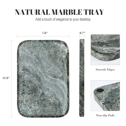 Koville Marble Tray, 12"x8" Natural Marble Vanity Tray for Countertop Bathroom Kitchen Dresser, Marble Catchall Trays for Perfume Jewelry, Decorative Rectangular Tray Home Decor(Green) - color: Indian Green