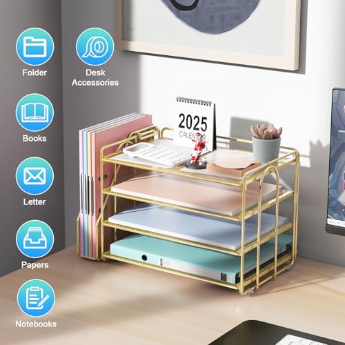 gianotter 4-Tier Paper Organizer With Magazine Holder, Desk Organizers and Accessories, Desk Accessories & Workspace Organizers, File Organizer for Office Supplies Storag (Gold, 4-Tier) - color: Gold, size: 4-Tier
