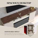 IFGET Fluted Fireplace TV Stand for TVs Up to 80 inch, Modern Entertainment Center with 36" Electric Fireplace, Wood Media Console w/Drawers and Adjustable Shelves for Living Room, Antique White - color: Antique White