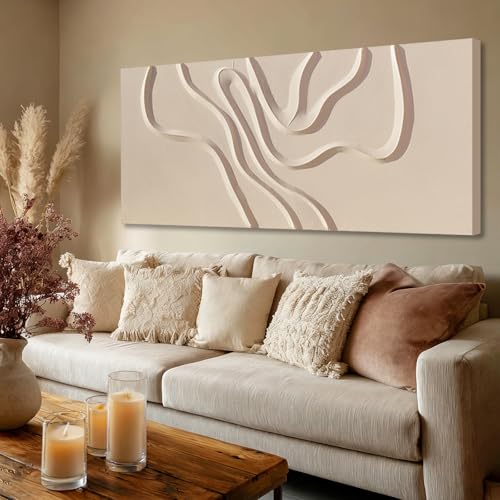 Hue7Art Abstract Beige Canvas Wall Art Modern Minimalist Geometric Hand Painting Artwork for Living Room Bedroom Office Neutral Wall Decor 24x48 Inch - color: Beige, size: 48"L x 24"W