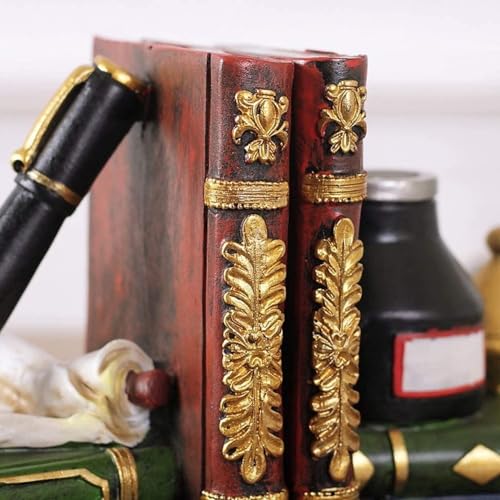 Bellaa 25389 Bookends Antiques Pen Ink Lamp Magical Oldworld Liabrary Office Book Ends for Shelves Stopper Vintage Collection Heavy Duty ＆ Sturdy Non-Skid