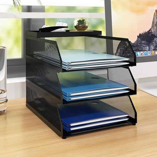 Natwind 3-Tier Desk Organizer,Desk Accessories, Stackable Paper Tray, Metal Mesh Desktop Organizer, Paper Sorter, Letter Trays,File Document Storage Rack for for Home, Office, School (Black) - color: Black, size: 3 tier