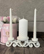 Unity Candle Set - Wedding Ceremony & Reception – 6” Pillar & Two 10” Taper Candles – Long Burning Unity Candles for Marriage Ritual – Handmade in USA – White| Pearls