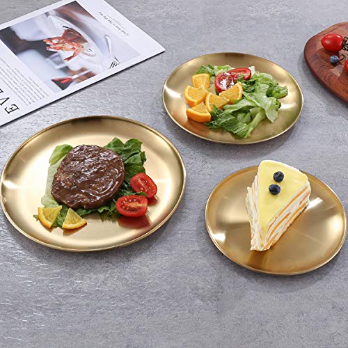 Stainless Steel Gold Plates 13.5 inch Metal Lightweight Unbreakable Dinner Dishes Plates 2 Set Large Round Serving Camping Plates for Picnic,Outdoor - Shatterproof Dishwasher Safe - size: Gold 13.5 Inch