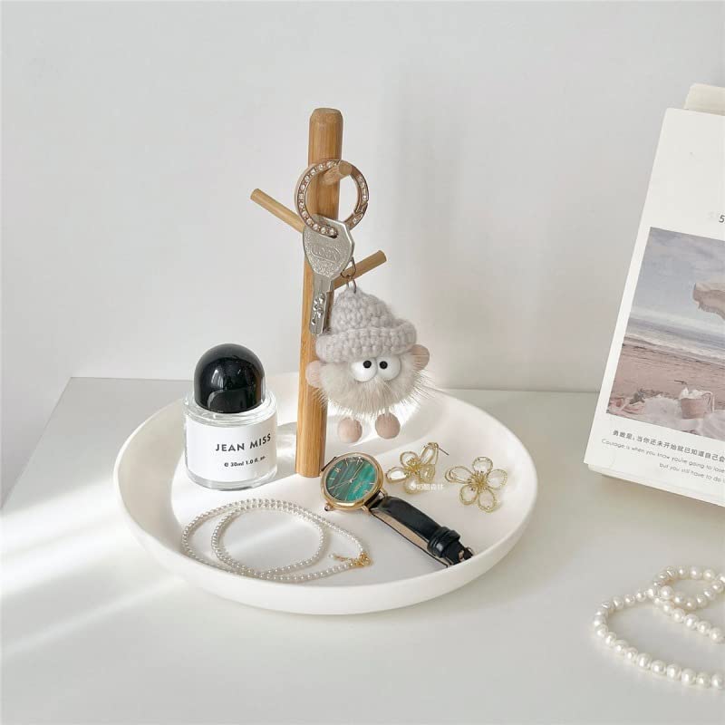 Shinpuru Key Tray & Key Bowl, Jewelry Tray with Wood 3-Tier Hanging Organizer - Multi-Functional Entryway Tray, Perfect for Key Bowl, Ring Holder, Jewelry Dish Organize (White Round) - color: White Round
